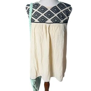 Cream and black cotton boho top medium/ Large - boho cottage flowy tank blouse